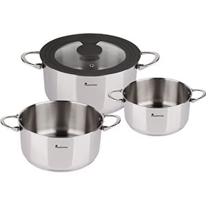 MasterPro Foodies Batería de Cocina Set de 4 Piezas Con Cacerolas de 16, 20 y 24 cm y Tapa de Cristal Fabricadas en Acero Inoxidable Compatibles con Todo Tipo de Cocinas MasterPro Foodies Batería de Cocina Set de 4 Piezas Con Cacerolas de 16, 20 y 24 cm y Tapa de Cristal Fabricadas en Acero Inoxidable Compatibles con Todo Tipo de Cocinas