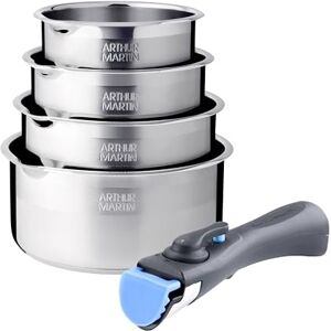 Arthur Martin Set de Cacerolas de 5 Piezas en Acero Inoxidable, Compatible con Todas las Fuentes de Calor, Mango Desmontable, Tapas de Vidrio, Fácil de Limpiar, 14-16-18-20 cm Arthur Martin Set de Cacerolas de 5 Piezas en Acero Inoxidable, Compatible con Todas las Fuentes de Calor, Mango Desmontable, Tapas de Vidrio, Fácil de Limpiar, 14-16-18-20 cm
