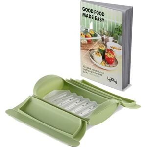 Lékué Estuche de vapor silicona platino Verde con bandeja y libro de recetas en INGLES, 1-2 personas, 650 ml Lékué Estuche de vapor silicona platino Verde con bandeja y libro de recetas en INGLES, 1-2 personas, 650 ml