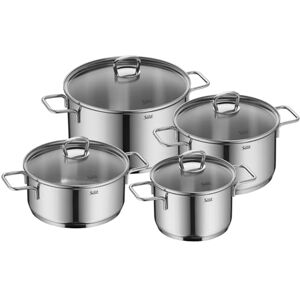 Silit Alicante Juego de 4 cacerolas con tapa de cristal, ollas de inducción, acero inoxidable pulido, ollas de inducción, sin revestimiento, aptas para horno Silit Alicante Juego de 4 cacerolas con tapa de cristal, ollas de inducción, acero inoxidable pulido, ollas de inducción, sin revestimiento, aptas para horno