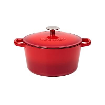 Gerlach Cacerola de hierro fundido 1760, 3 L, con tapa, para todo tipo de fuegos, color rojo y natural Gerlach Cacerola de hierro fundido 1760, 3 L, con tapa, para todo tipo de fuegos, color rojo y natural