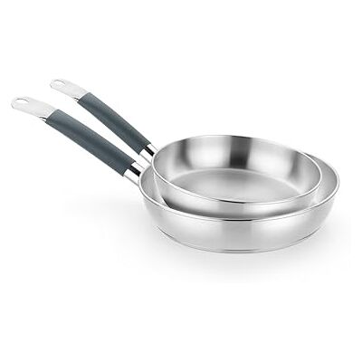 BRA Master Set de sartenes 24-28 cm, acero inoxidable, Sin Antiadherente, Sin PFOA, Full Induction, Apta para todo tipo de Cocinas, Mango acero inoxidable recubierto de Silicona BRA Master Set de sartenes 24-28 cm, acero inoxidable, Sin Antiadherente, Sin PFOA, Full Induction, Apta para todo tipo de Cocinas, Mango acero inoxidable recubierto de Silicona