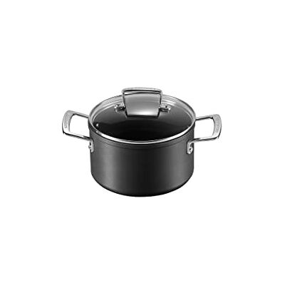 LE CREUSET Olla de aluminio antiadherente con tapa, diámetro 18 cm, para todas las fuentes de calor, incluso la inducción, Antracita/Plateado, LE CREUSET Olla de aluminio antiadherente con tapa, diámetro 18 cm, para todas las fuentes de calor, incluso la inducción, Antracita/Plateado,