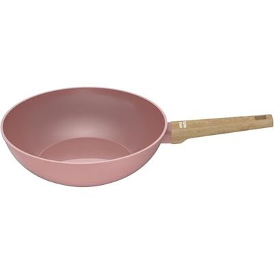Arthur Martin Wok de 28 cm Aluminio forjado con revestimiento cerámico antiadherente Mango de baquelita con efecto madera Incluye cesta vaporera Apto para todo tipo de cocinas Rosa Arthur Martin Wok de 28 cm Aluminio forjado con revestimiento cerámico antiadherente Mango de baquelita con efecto madera Incluye cesta vaporera Apto para todo tipo de cocinas Rosa