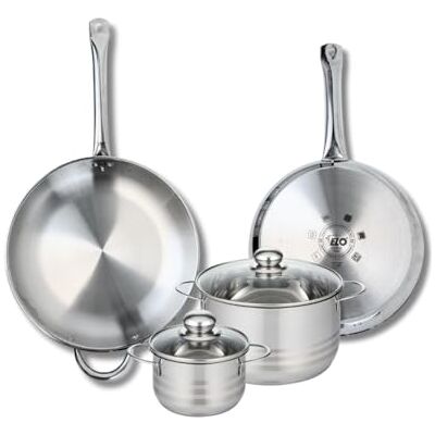 Fackelmann ELO 9882450 Batería de cocina (4 piezas, juego de 2 sartenes de cocina 28 y 32 cm, 2 ollas de 14 y 20 cm, Elo Profi Brillant, acero inoxidable, inducción Fackelmann ELO 9882450 Batería de cocina (4 piezas, juego de 2 sartenes de cocina 28 y 32 cm, 2 ollas de 14 y 20 cm, Elo Profi Brillant, acero inoxidable, inducción