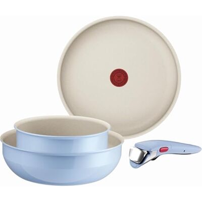 Tefal Ingenio Serenity Juego de Sartén 28 cm + Wok 26 cm + Cazo 20 cm + Mango extraíble, Revestimiento Antiadherente, Apilable, Inducción, Apto lavavajillas y horno, Azul Cielo Tefal Ingenio Serenity Juego de Sartén 28 cm + Wok 26 cm + Cazo 20 cm + Mango extraíble, Revestimiento Antiadherente, Apilable, Inducción, Apto lavavajillas y horno, Azul Cielo