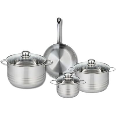 Fackelmann ELO 9868250 Batería de cocina (4 piezas, juego de 1 sartén de 24 cm y 3 ollas de 14, 20 y 24 cm, Elo Profi Brillant, acero inoxidable, inducción Fackelmann ELO 9868250 Batería de cocina (4 piezas, juego de 1 sartén de 24 cm y 3 ollas de 14, 20 y 24 cm, Elo Profi Brillant, acero inoxidable, inducción