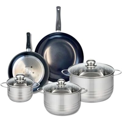 Fackelmann ELO 9733350 Batería de cocina (5 piezas, juego de 2 sartenes de cocina 24 y 28 cm, 3 ollas de 14, 20 y 24 cm, Elo Prima Brillant, acero inoxidable, inducción Fackelmann ELO 9733350 Batería de cocina (5 piezas, juego de 2 sartenes de cocina 24 y 28 cm, 3 ollas de 14, 20 y 24 cm, Elo Prima Brillant, acero inoxidable, inducción