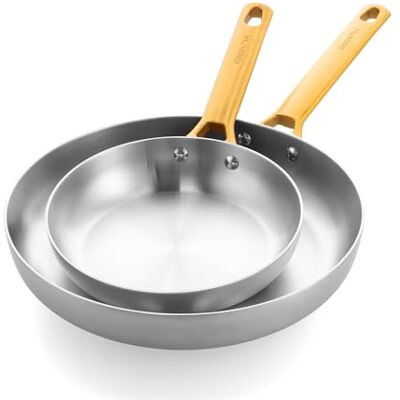 GreenPan Padova Juego de 2 sartenes de acero inoxidable (20 cm y 28 cm, aptas para inducción, mango de acero inoxidable, apto para horno hasta 220 °C, apto para lavavajillas, plateado) GreenPan Padova Juego de 2 sartenes de acero inoxidable (20 cm y 28 cm, aptas para inducción, mango de acero inoxidable, apto para horno hasta 220 °C, apto para lavavajillas, plateado)