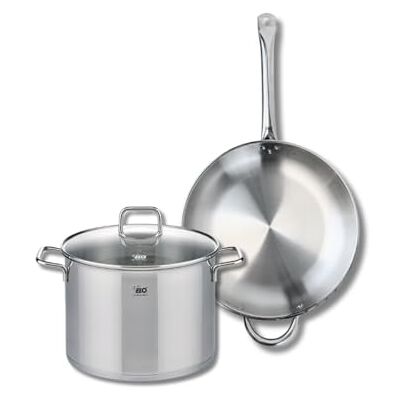 Fackelmann ELO 9698850 Elo Profi Juego de utensilios de cocina (2 piezas, 1 sartén de 32 cm y 1 olla de 26 cm, acero inoxidable, inducción Fackelmann ELO 9698850 Elo Profi Juego de utensilios de cocina (2 piezas, 1 sartén de 32 cm y 1 olla de 26 cm, acero inoxidable, inducción