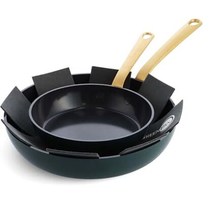 GreenPan Craft Juego de 2 Sartenes de Cerámica Antiadherente Saludable con Protector de Sartén, 20 cm & 28 cm, Sin PFAS, Mango de Acero Inoxidable, Inducción, Apto para Lavavajillas e Horno, Negro GreenPan Craft Juego de 2 Sartenes de Cerámica Antiadherente Saludable con Protector de Sartén, 20 cm & 28 cm, Sin PFAS, Mango de Acero Inoxidable, Inducción, Apto para Lavavajillas e Horno, Negro