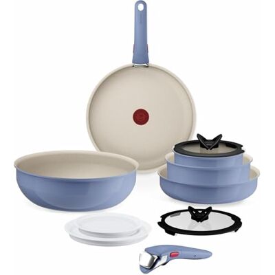 Tefal Ingenio Serenity Juego de 2 Sartenes 22/28 cm + Wok 26 cm + 2 Cazos 16/20 cm + 4 Accesorios + 2 Mangos, Revestimiento Antiadherente, Apilable, Inducción, Apto lavavajillas y horno, Azul Tefal Ingenio Serenity Juego de 2 Sartenes 22/28 cm + Wok 26 cm + 2 Cazos 16/20 cm + 4 Accesorios + 2 Mangos, Revestimiento Antiadherente, Apilable, Inducción, Apto lavavajillas y horno, Azul