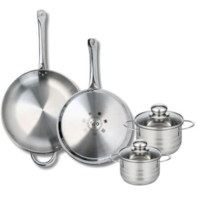 Fackelmann ELO 9882350 Batería de cocina (4 piezas, juego de 2 sartenes de cocina 28 y 32 cm, 2 ollas de 14 y 16 cm, Elo Profi Brillant, acero inoxidable, inducción Fackelmann ELO 9882350 Batería de cocina (4 piezas, juego de 2 sartenes de cocina 28 y 32 cm, 2 ollas de 14 y 16 cm, Elo Profi Brillant, acero inoxidable, inducción