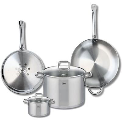 Fackelmann ELO 9508850 Batería de cocina (4 piezas, juego de 2 estufas de cocina 28 y 32 cm, 2 ollas de 14 y 26 cm Elo Profi Citrin, acero inoxidable, inducción Fackelmann ELO 9508850 Batería de cocina (4 piezas, juego de 2 estufas de cocina 28 y 32 cm, 2 ollas de 14 y 26 cm Elo Profi Citrin, acero inoxidable, inducción