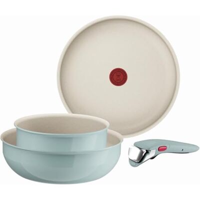 Tefal Ingenio Serenity Juego de Sartén 28 cm + Wok 26 cm + Cazo 20 cm + Mango extraíble, Revestimiento Antiadherente, Apilable, Inducción, Apto lavavajillas y horno, Eucalipto Tefal Ingenio Serenity Juego de Sartén 28 cm + Wok 26 cm + Cazo 20 cm + Mango extraíble, Revestimiento Antiadherente, Apilable, Inducción, Apto lavavajillas y horno, Eucalipto