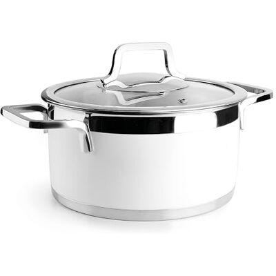 LACOR Cacerola Buffet con tapa White, Acero inoxidable 18/10, Acabado Interior Lijado, Asas Ergonómicas, Fondo Termodifusor Sandwich, Apta para Inducción, Aptas para Horno, Ø20cm, Blanco LACOR Cacerola Buffet con tapa White, Acero inoxidable 18/10, Acabado Interior Lijado, Asas Ergonómicas, Fondo Termodifusor Sandwich, Apta para Inducción, Aptas para Horno, Ø20cm, Blanco