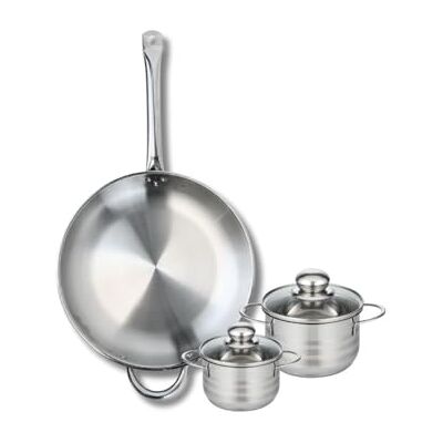 ELO 9872650 Batería de cocina (3 piezas, juego de 1 sartén de 32 cm y 2 ollas de 12 y 14 cm, Profi Brillant, acero inoxidable, inducción ELO 9872650 Batería de cocina (3 piezas, juego de 1 sartén de 32 cm y 2 ollas de 12 y 14 cm, Profi Brillant, acero inoxidable, inducción