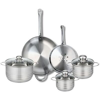 Fackelmann ELO 9880450 Batería de cocina (5 piezas, juego de 2 sartenes de cocina 24 y 32 cm, 3 ollas de 14, 16 y 20 cm, Elo Profi Brillant, acero inoxidable, inducción Fackelmann ELO 9880450 Batería de cocina (5 piezas, juego de 2 sartenes de cocina 24 y 32 cm, 3 ollas de 14, 16 y 20 cm, Elo Profi Brillant, acero inoxidable, inducción