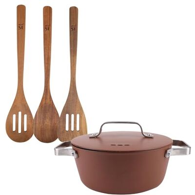 San Ignacio Juego de Cacerola Ø20x8,5cm de 2L con tapa en aluminio + 3 Utensilios de cocina en madera AGROS San Ignacio Juego de Cacerola Ø20x8,5cm de 2L con tapa en aluminio + 3 Utensilios de cocina en madera AGROS