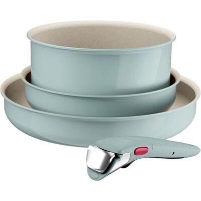 Tefal Ingenio Serenity Juego de 2 Sartenes 22/28 cm + Cazo 20 cm + Mango extraíble, Revestimiento Antiadherente, Apilable, Inducción, Apto lavavajillas y horno, Eucalipto Tefal Ingenio Serenity Juego de 2 Sartenes 22/28 cm + Cazo 20 cm + Mango extraíble, Revestimiento Antiadherente, Apilable, Inducción, Apto lavavajillas y horno, Eucalipto