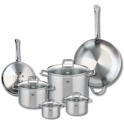Fackelmann ELO 9507350 Elo Profi Juego de 2 sartenes de cocina (24 y 32 cm, 4 ollas 12, 14, 20 y 26 cm, acero inoxidable, inducción) Fackelmann ELO 9507350 Elo Profi Juego de 2 sartenes de cocina (24 y 32 cm, 4 ollas 12, 14, 20 y 26 cm, acero inoxidable, inducción)