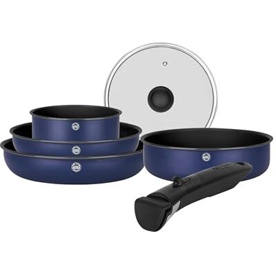 Sitram Batería de cocina (aluminio reciclado azul, 6 piezas: 1 mango extraíble, 1 cacerola Ø18 cm, 2 estufas Ø22,26 cm, 1 sartén Ø24 cm, 1 tapa para todo tipo de fuegos, incluida inducción Sitram Batería de cocina (aluminio reciclado azul, 6 piezas: 1 mango extraíble, 1 cacerola Ø18 cm, 2 estufas Ø22,26 cm, 1 sartén Ø24 cm, 1 tapa para todo tipo de fuegos, incluida inducción