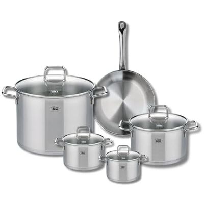 Fackelmann ELO 9694950 Batería de cocina (5 piezas, juego de 1 sartén de 24 cm y 4 ollas 12, 14, 20 y 26 cm, Elo Profi Citrin, acero inoxidable, inducción Fackelmann ELO 9694950 Batería de cocina (5 piezas, juego de 1 sartén de 24 cm y 4 ollas 12, 14, 20 y 26 cm, Elo Profi Citrin, acero inoxidable, inducción