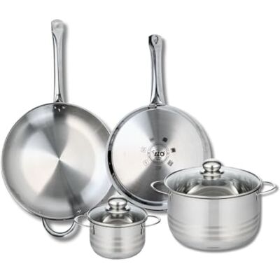 Fackelmann ELO 9882550 Batería de cocina (4 piezas, juego de 2 sartenes de cocina 28 y 32 cm, 2 ollas de 14 y 24 cm, Elo Profi Brillant, acero inoxidable, inducción Fackelmann ELO 9882550 Batería de cocina (4 piezas, juego de 2 sartenes de cocina 28 y 32 cm, 2 ollas de 14 y 24 cm, Elo Profi Brillant, acero inoxidable, inducción