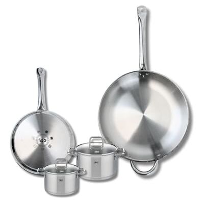 Fackelmann ELO 9505150 Batería de cocina (4 piezas, juego de 2 sartenes de cocina 24 y 32 cm, 2 ollas de 12 y 14 cm, Elo Profi Citrin, acero inoxidable, inducción Fackelmann ELO 9505150 Batería de cocina (4 piezas, juego de 2 sartenes de cocina 24 y 32 cm, 2 ollas de 12 y 14 cm, Elo Profi Citrin, acero inoxidable, inducción