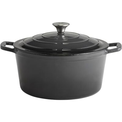 APS Cacerola con tapa "5 STARS", cazuela de hierro fundido, apta para inducción, resistente al horno, incl. soporte para tapa, Ø 28 cm, 6 litros, antracita APS Cacerola con tapa "5 STARS", cazuela de hierro fundido, apta para inducción, resistente al horno, incl. soporte para tapa, Ø 28 cm, 6 litros, antracita