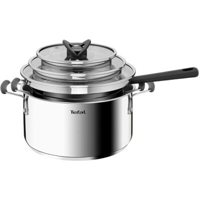 Tefal Opti'Space Juego de cacerolas (6 Piezas, 16 cm (Incluye Tapa), 20/24 cm (Incluye Tapa), Acero Inoxidable, Base termofusible, para Todo Tipo de Fuegos, inducción, Color Gris Tefal Opti'Space Juego de cacerolas (6 Piezas, 16 cm (Incluye Tapa), 20/24 cm (Incluye Tapa), Acero Inoxidable, Base termofusible, para Todo Tipo de Fuegos, inducción, Color Gris