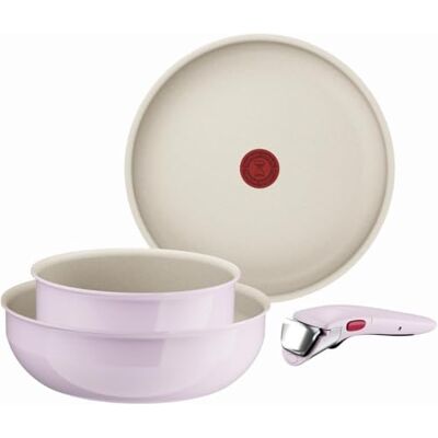 Tefal Ingenio Serenity Juego de Sartén 28 cm + Wok 26 cm + Cazo 20 cm + Mango extraíble, Revestimiento Antiadherente, Apilable, Inducción, Apto lavavajillas y horno, Rosa Tefal Ingenio Serenity Juego de Sartén 28 cm + Wok 26 cm + Cazo 20 cm + Mango extraíble, Revestimiento Antiadherente, Apilable, Inducción, Apto lavavajillas y horno, Rosa