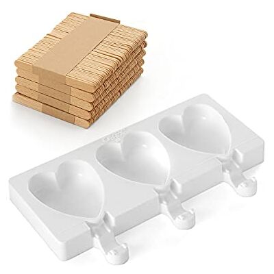silikomart GEL03M Molde de Helado de Silicona Mini Heart-IC, Antiadherente, 3 Corazones de Helado, Pack de 1 Molde + 50 palitos de Madera, Easy Ice Cream, 67 x 55 mm, h 18 mm, Made in Italy silikomart GEL03M Molde de Helado de Silicona Mini Heart-IC, Antiadherente, 3 Corazones de Helado, Pack de 1 Molde + 50 palitos de Madera, Easy Ice Cream, 67 x 55 mm, h 18 mm, Made in Italy