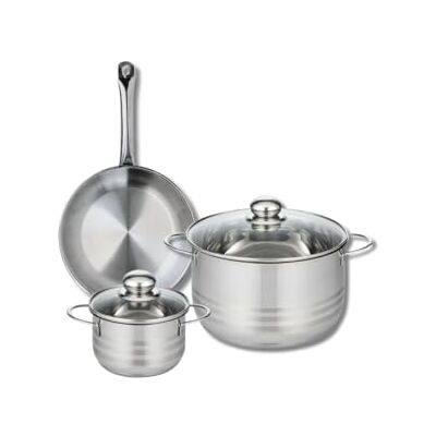 Fackelmann ELO 9867050 Batería de cocina (3 piezas, juego de 1 sartén de 24 cm y 2 ollas de 14 y 24 cm, Elo Profi Brillant, acero inoxidable, inducción Fackelmann ELO 9867050 Batería de cocina (3 piezas, juego de 1 sartén de 24 cm y 2 ollas de 14 y 24 cm, Elo Profi Brillant, acero inoxidable, inducción