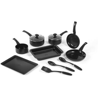 Russell Hobbs Everyday Kitchen Essentials Juego de 10 sartenes de 20 y 24 cm, cacerolas de 16, 18 y 20 cm, bandeja para hornear, asador, cuchara ranurada y sólida, espátula ranurada, utensilios de Russell Hobbs Everyday Kitchen Essentials Juego de 10 sartenes de 20 y 24 cm, cacerolas de 16, 18 y 20 cm, bandeja para hornear, asador, cuchara ranurada y sólida, espátula ranurada, utensilios de