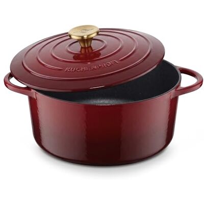 Küchenprofi Cacerola de hierro fundido con tapa redonda, médoc, 26 cm, cacerola, horno, horno holandés, sartén esmaltada, para todo tipo de fuegos (incluyendo inducción), para guisar, hornear, asar Küchenprofi Cacerola de hierro fundido con tapa redonda, médoc, 26 cm, cacerola, horno, horno holandés, sartén esmaltada, para todo tipo de fuegos (incluyendo inducción), para guisar, hornear, asar