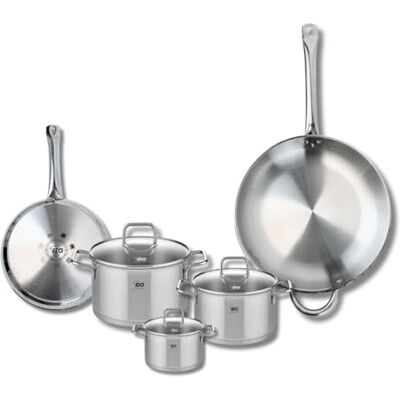 Fackelmann ELO 9506450 Batería de cocina (5 piezas, juego de 2 sartenes de cocina 24 y 32 cm, 3 ollas de 12, 16 y 20 cm, Elo Profi Citrin, acero inoxidable, inducción Fackelmann ELO 9506450 Batería de cocina (5 piezas, juego de 2 sartenes de cocina 24 y 32 cm, 3 ollas de 12, 16 y 20 cm, Elo Profi Citrin, acero inoxidable, inducción