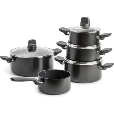 GreenPan Memphis batería de cocina 9 piezas con tapas, cerámica antiadherente, sin PFAS, apta para inducción, lavavajillas y horno hasta 160 °C GreenPan Memphis batería de cocina 9 piezas con tapas, cerámica antiadherente, sin PFAS, apta para inducción, lavavajillas y horno hasta 160 °C
