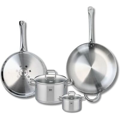 Fackelmann ELO 9508450 Batería de cocina (4 piezas, juego de 2 estufas de cocina 28 y 32 cm, 2 ollas de 12 y 20 cm Elo Profi Citrin, acero inoxidable, inducción Fackelmann ELO 9508450 Batería de cocina (4 piezas, juego de 2 estufas de cocina 28 y 32 cm, 2 ollas de 12 y 20 cm Elo Profi Citrin, acero inoxidable, inducción