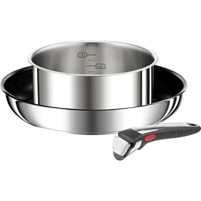 Tefal Ingenio Preference On Juego de Sartén 26 cm + Cazo 18 cm + Mango extraíble, Apto inducción, antiadherentes, revestimiento titanio, Thermo-signal, apto lavavajillas y horno Tefal Ingenio Preference On Juego de Sartén 26 cm + Cazo 18 cm + Mango extraíble, Apto inducción, antiadherentes, revestimiento titanio, Thermo-signal, apto lavavajillas y horno