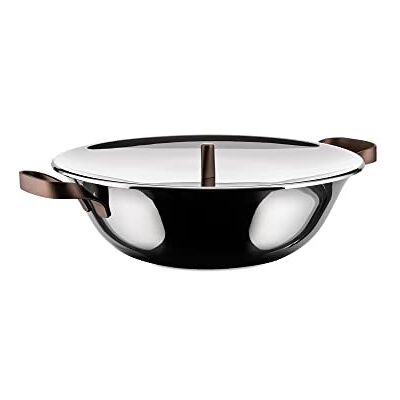 Alessi Edo Wok de Triple Hoja con Tapa de Acero Inoxidable, Asas y pomo de Acero Inoxidable con Revestimiento de PVD, Color marrón Alessi Edo Wok de Triple Hoja con Tapa de Acero Inoxidable, Asas y pomo de Acero Inoxidable con Revestimiento de PVD, Color marrón