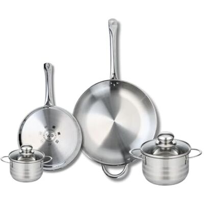 Fackelmann ELO 9878950 Batería de cocina (4 piezas, juego de 2 sartenes de cocina 24 y 32 cm, 2 ollas de 12 y 16 cm, Elo Profi Brillant, acero inoxidable, inducción Fackelmann ELO 9878950 Batería de cocina (4 piezas, juego de 2 sartenes de cocina 24 y 32 cm, 2 ollas de 12 y 16 cm, Elo Profi Brillant, acero inoxidable, inducción