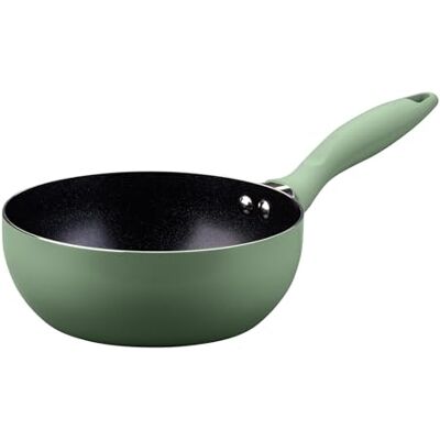 Fackelmann Mini cacerola de 18 cm de diámetro de aluminio reciclado con revestimiento cerámico y mango de baquelita, color verde grisáceo, apta para cocinas de gas, eléctricas y vitrocerámicas Fackelmann Mini cacerola de 18 cm de diámetro de aluminio reciclado con revestimiento cerámico y mango de baquelita, color verde grisáceo, apta para cocinas de gas, eléctricas y vitrocerámicas