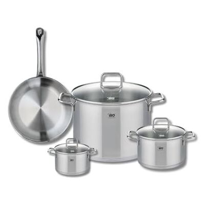 Fackelmann ELO 9694150 Batería de cocina (4 piezas, juego de 1 sartén de 24 cm y 3 ollas de 12, 16 y 26 cm Elo Profi Citrin, acero inoxidable, inducción Fackelmann ELO 9694150 Batería de cocina (4 piezas, juego de 1 sartén de 24 cm y 3 ollas de 12, 16 y 26 cm Elo Profi Citrin, acero inoxidable, inducción