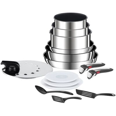 Tefal Ingenio Preference On Juego de 2 Sartenes 22/26 cm + 3 Cazos 16/18/20 cm + Guisera 24 cm + 2 Mangos extraíbles + 7 Accesorios, Apto inducción, antiadherentes, Thermo-signal Tefal Ingenio Preference On Juego de 2 Sartenes 22/26 cm + 3 Cazos 16/18/20 cm + Guisera 24 cm + 2 Mangos extraíbles + 7 Accesorios, Apto inducción, antiadherentes, Thermo-signal