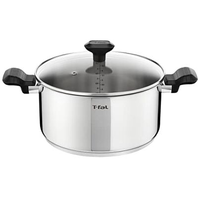 Tefal Comfort Max Cacerola duradera de acero inoxidable de 24 cm con tapa de vidrio, compatible con inducción, asas ergonómicas que se mantienen frías, lavavajillas Tefal Comfort Max Cacerola duradera de acero inoxidable de 24 cm con tapa de vidrio, compatible con inducción, asas ergonómicas que se mantienen frías, lavavajillas
