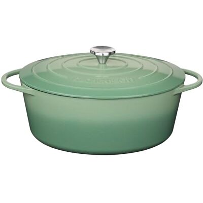 Küchenprofi Cacerola de hierro fundido con tapa ovalada, jade, 33 cm, cazuela, horno holandés, sartén para pan esmaltado, para todo tipo de fuegos (incluye inducción), para guisar, hornear, asar Küchenprofi Cacerola de hierro fundido con tapa ovalada, jade, 33 cm, cazuela, horno holandés, sartén para pan esmaltado, para todo tipo de fuegos (incluye inducción), para guisar, hornear, asar