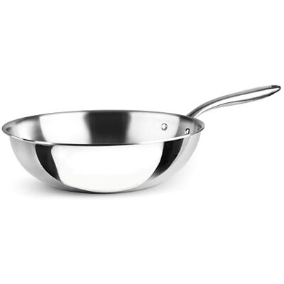 LACOR Wok Trichef, 28 cm, Acero Inoxidable 18/10 y Aluminio 1060, Tricapa, Mango de Acero Fundido, Apto para Inducción, Horno y Lavavajillas LACOR Wok Trichef, 28 cm, Acero Inoxidable 18/10 y Aluminio 1060, Tricapa, Mango de Acero Fundido, Apto para Inducción, Horno y Lavavajillas