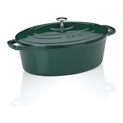 kela Cacerola ovalada de hierro fundido de 6 litros, horno holandés de calidad para inducción con tapa, olla de hierro fundido para hornear pan, esmaltado, verde kela Cacerola ovalada de hierro fundido de 6 litros, horno holandés de calidad para inducción con tapa, olla de hierro fundido para hornear pan, esmaltado, verde