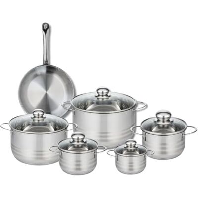 Fackelmann ELO 9868950 Batería de cocina (6 piezas, juego de 1 sartén de 24 cm y 5 ollas 12, 14, 16, 20 y 24 cm, Elo Profi Brillant, acero inoxidable, inducción Fackelmann ELO 9868950 Batería de cocina (6 piezas, juego de 1 sartén de 24 cm y 5 ollas 12, 14, 16, 20 y 24 cm, Elo Profi Brillant, acero inoxidable, inducción